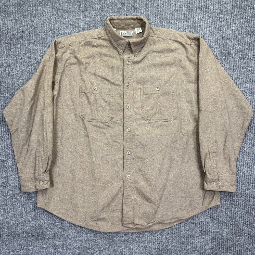 LL Bean Chamois Cloth Shirt Mens XL Regular Tan Brown Made in USA Cotton
